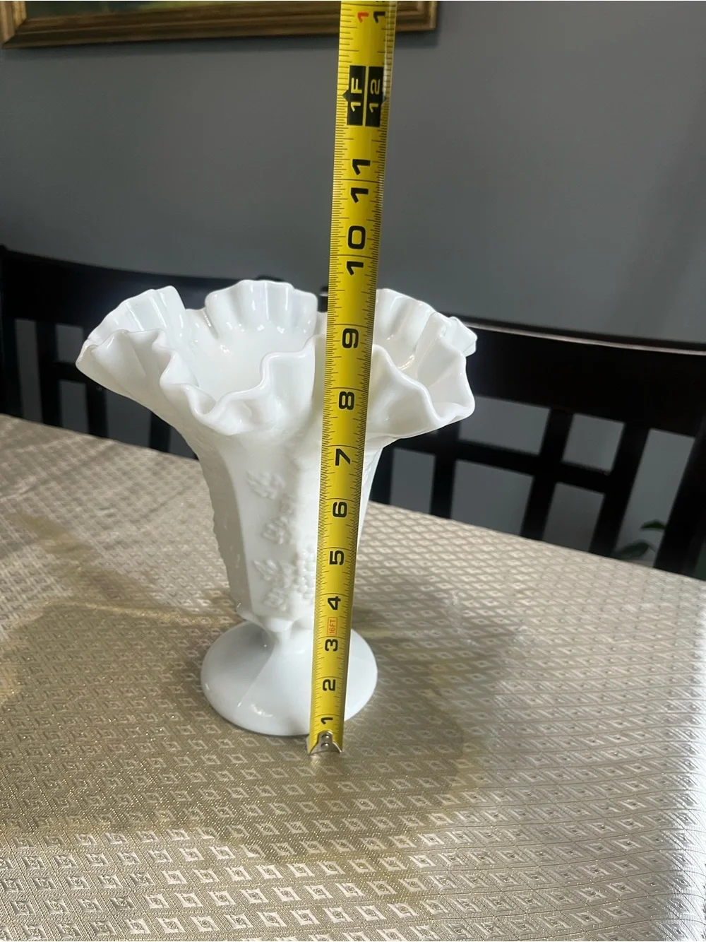 White Ruffled Pedestal Milk Glass Vase - Classic Home Accent